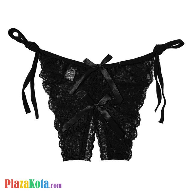 P392 - Celana Dalam Wanita Panties Thong Seksi Hitam Transparan Ikat Samping Crotchless - Photo 1