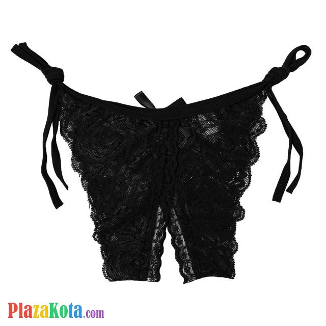 P392 - Celana Dalam Wanita Panties Thong Seksi Hitam Transparan Ikat Samping Crotchless - Photo 2