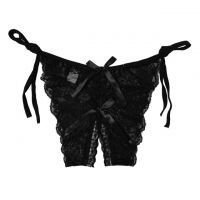 P392 - Celana Dalam Wanita Panties Thong Seksi Hitam Transparan Ikat Samping Crotchless