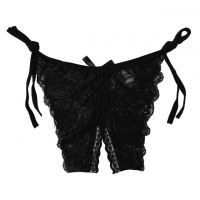 P392 - Celana Dalam Wanita Panties Thong Seksi Hitam Transparan Ikat Samping Crotchless - 2