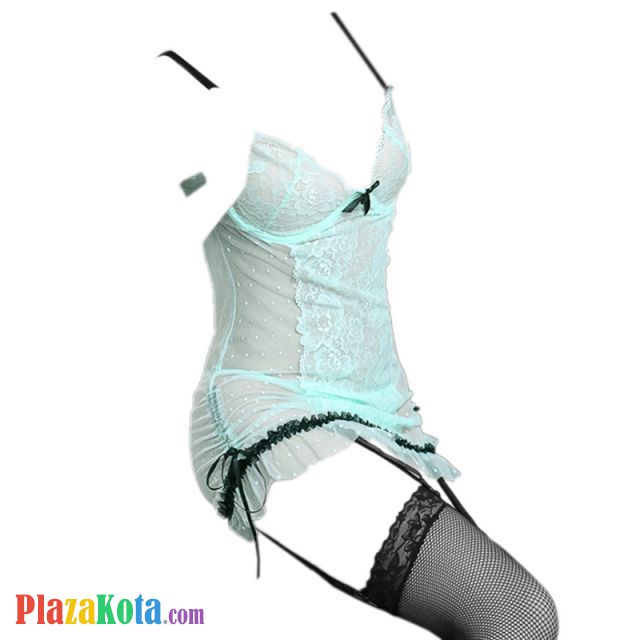 L0937 - Baju Tidur Dinas Malam Wanita Lingerie Set Stocking Seksi Hijau Transparan Bra Kawat Garter Strap - Photo 1
