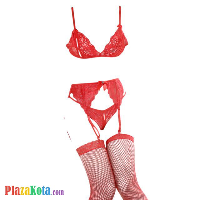 B258 - Pakaian Dalam Wanita Bra Set Bralette Seksi Merah Transparan Crotchless Garter Belt Stocking - Photo 1 B258 - Pakaian Dalam Wanita Bra Set Bralette Seksi Merah Transparan Crotchless Garter Belt Stocking - Photo 1