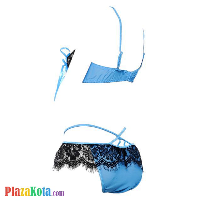 B260 - Pakaian Dalam Wanita Bra Set Kawat Underwire Seksi Open Cup Biru - Photo 2