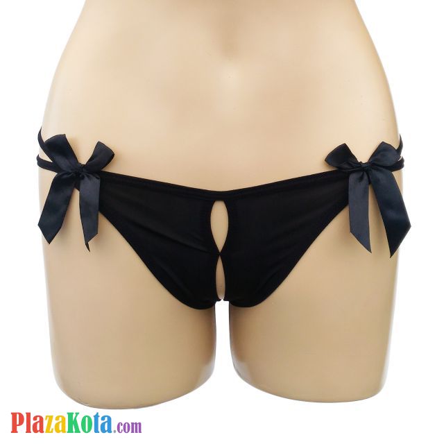 GS225 - Celana Dalam Wanita G-String Seksi Hitam Crotchless Pita 3 - Photo 1