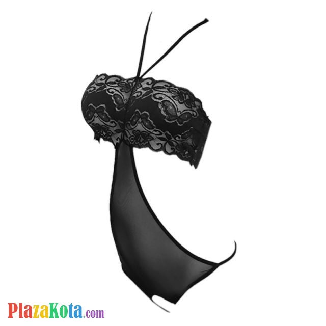 L0214 - Baju Tidur Dinas Malam Wanita Lingerie Teddy Bodysuit Seksi Halter Hitam Transparan Crotchless - Photo 1