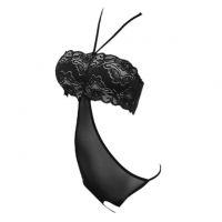 L0214 - Baju Tidur Dinas Malam Wanita Lingerie Teddy Bodysuit Seksi Halter Hitam Transparan Crotchless