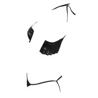 L0214 - Baju Tidur Dinas Malam Wanita Lingerie Teddy Bodysuit Seksi Halter Hitam Transparan Crotchless - 2