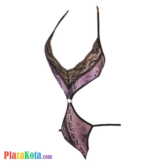 L0219 - Baju Tidur Dinas Malam Wanita Lingerie Teddy Bodysuit Seksi Halter Ungu - Photo 1