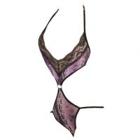 L0219 - Baju Tidur Dinas Malam Wanita Lingerie Teddy Bodysuit Seksi Halter Ungu