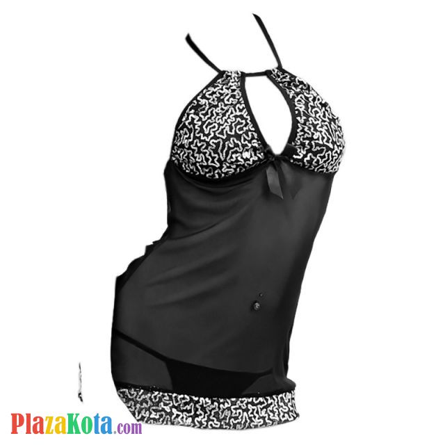 L0221 - Baju Tidur Dinas Malam Wanita Lingerie Bodycon Sheath Dress Seksi Halter Hitam - Photo 1