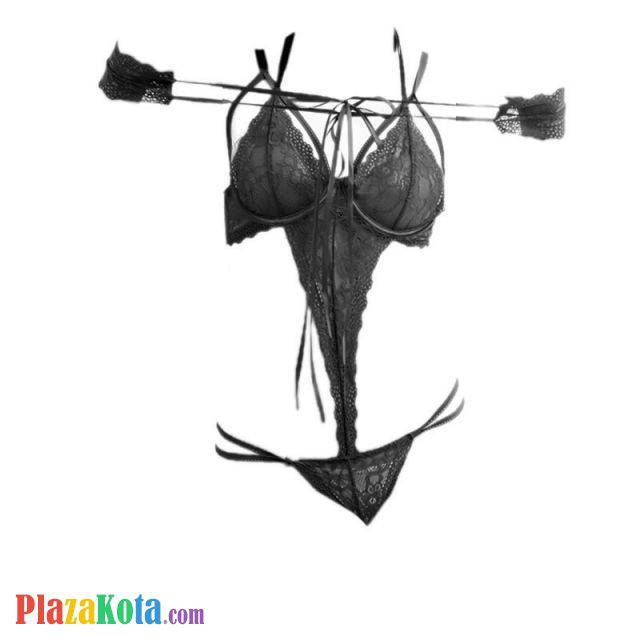 L0993 - Baju Tidur Dinas Malam Wanita Lingerie Teddy Bodysuit Seksi Hitam Transparan Bra Kawat Open Cup Tali Ikat Tangan - Photo 1