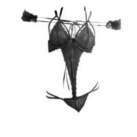 L0993 - Baju Tidur Dinas Malam Wanita Lingerie Teddy Bodysuit Seksi Hitam Transparan Bra Kawat Open Cup Tali Ikat Tangan