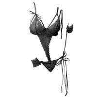 L0993 - Baju Tidur Dinas Malam Wanita Lingerie Teddy Bodysuit Seksi Hitam Transparan Bra Kawat Open Cup Tali Ikat Tangan - Thumbnail 2