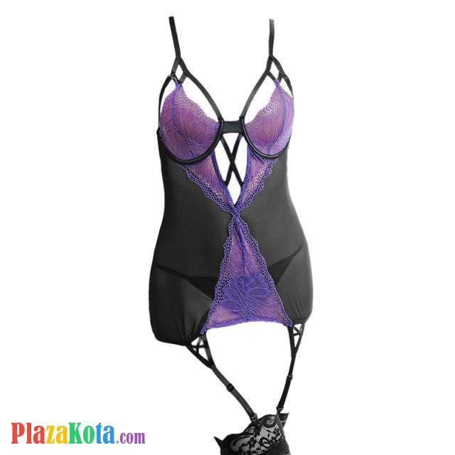 L0994 - Baju Tidur Dinas Malam Wanita Lingerie Set Stocking Seksi Hitam Transparan Bra Kawat Garter Strap - Photo 1