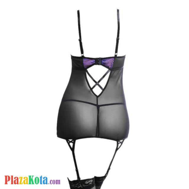 L0994 - Baju Tidur Dinas Malam Wanita Lingerie Set Stocking Seksi Hitam Transparan Bra Kawat Garter Strap - Photo 2