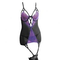 L0994 - Baju Tidur Dinas Malam Wanita Lingerie Set Stocking Seksi Hitam Transparan Bra Kawat Garter Strap