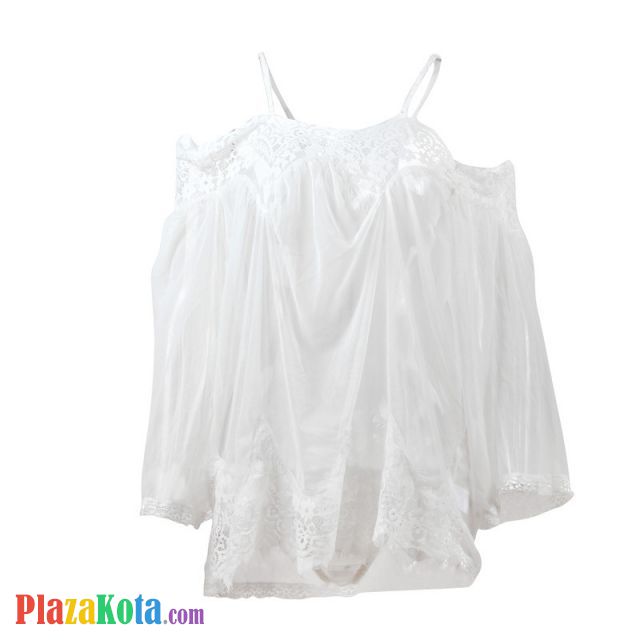 L0998 - Baju Tidur Dinas Malam Wanita Lingerie Jumbo Seksi Babydoll Mini Dress Putih Transparan Lengan Panjang Pengait - Photo 1