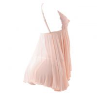 L1004 - Baju Tidur Dinas Malam Wanita Lingerie Babydoll Mini Dress Seksi Krem Transparan Panties Ikat Samping - 2