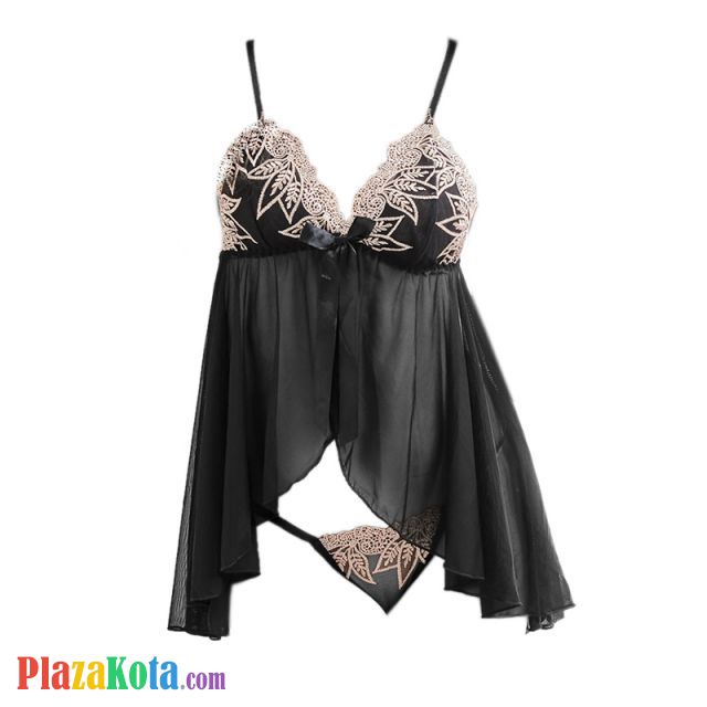 L1005 - Baju Tidur Dinas Malam Wanita Lingerie Babydoll Mini Dress Seksi Hitam Transparan Panties Ikat Samping - Photo 1