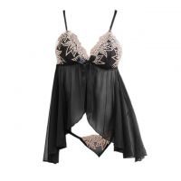 L1005 - Baju Tidur Dinas Malam Wanita Lingerie Babydoll Mini Dress Seksi Hitam Transparan Panties Ikat Samping