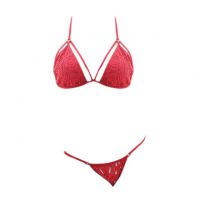 L1014 - Baju Tidur Dinas Malam Wanita Lingerie Kimono Jubah Seksi Merah Transparan Lengan Panjang Ikat Pinggang Bra Set - Thumbnail 2