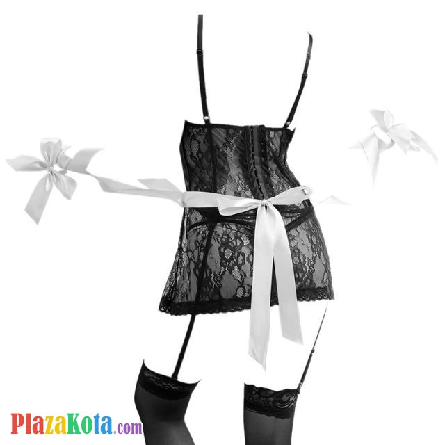 L1020 - Baju Tidur Dinas Malam Wanita Lingerie Set Stocking Seksi Hitam Transparan Pengait 3 Baris Garter Strap - Photo 2