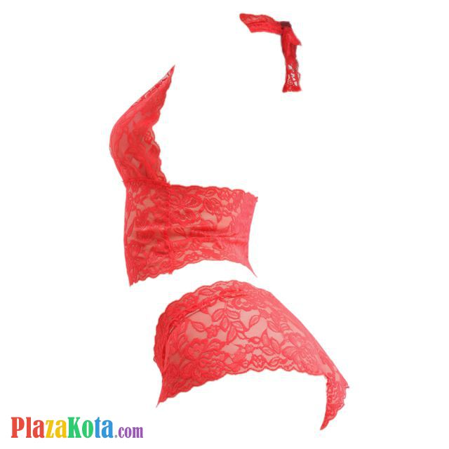 B283 - Pakaian Dalam Wanita Bra Set Bralette Seksi Cami Halter Merah Transparan - Photo 2