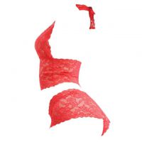 B283 - Pakaian Dalam Wanita Bra Set Bralette Seksi Cami Halter Merah Transparan - 2