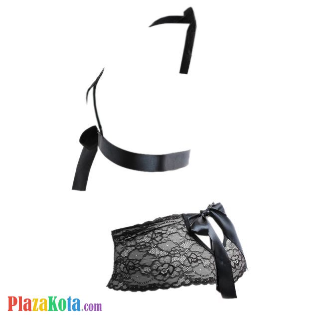 B286 - Pakaian Dalam Wanita Bra Set Bralette Seksi Halter Hitam Transparan Ikat Depan - Photo 2
