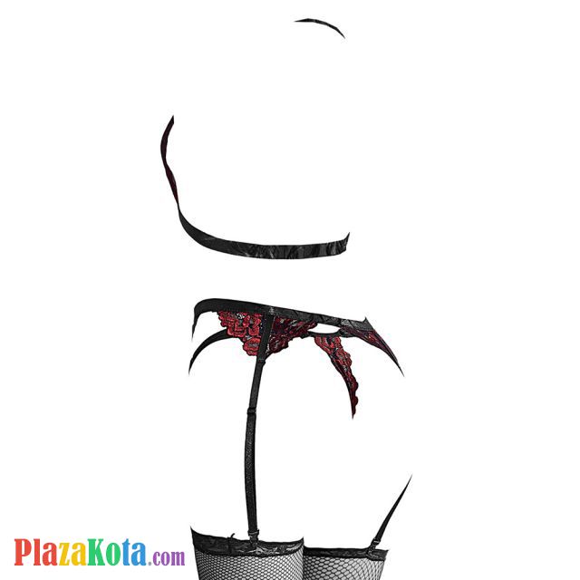B292 - Pakaian Dalam Wanita Bra Set Bralette Seksi Halter Hitam Merah Transparan Garter Belt Stocking - Photo 2