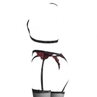 B292 - Pakaian Dalam Wanita Bra Set Bralette Seksi Halter Hitam Merah Transparan Garter Belt Stocking - 2