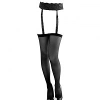 S038 - Stocking Overknee Sepaha Hitam Transparan Garter Belt Renda