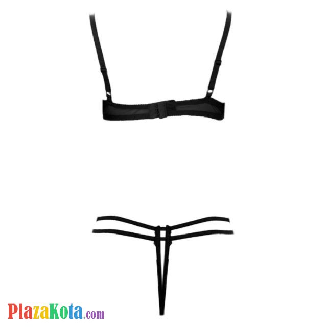 B310 - Pakaian Dalam Wanita Bra Set Kawat Underwire Seksi Open Cup Hitam Transparan Crotchless Bordir Bunga Biru - Photo 2