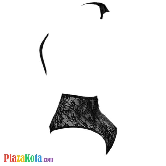 L1090 - Baju Tidur Dinas Malam Wanita Lingerie Teddy Bodysuit Seksi Halter Hitam Bawah Transparan Belahan Dada Rendah - Photo 2