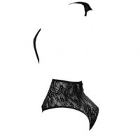 L1090 - Baju Tidur Dinas Malam Wanita Lingerie Teddy Bodysuit Seksi Halter Hitam Bawah Transparan Belahan Dada Rendah - 2