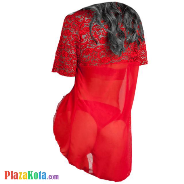 L1091 - Baju Tidur Dinas Malam Wanita Lingerie Kimono Jubah Seksi Merah Transparan Lengan Pendek Baju Dalaman Teddy - Photo 2