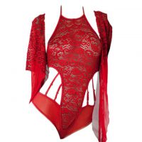 L1091 - Baju Tidur Dinas Malam Wanita Lingerie Kimono Jubah Seksi Merah Transparan Lengan Pendek Baju Dalaman Teddy