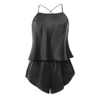 L1123 - Baju Tidur Dinas Malam Wanita Lingerie Babydoll Mini Dress Seksi Tali Silang Hitam Ikat Belakang Celana Pendek