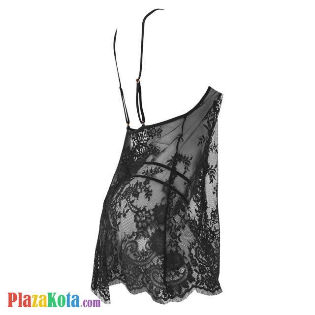 L1128 - Baju Tidur Dinas Malam Wanita Lingerie Mini Dress Gaun Pendek Seksi Hitam Transparan Bunga-Bunga - Photo 2