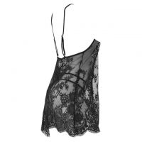 L1128 - Baju Tidur Dinas Malam Wanita Lingerie Mini Dress Gaun Pendek Seksi Hitam Transparan Bunga-Bunga - 2