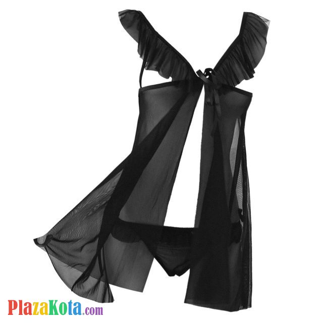 L1133 - Baju Tidur Dinas Malam Wanita Lingerie Babydoll Mini Dress Seksi Hitam Transparan Open Cup Pengait Depan - Photo 1