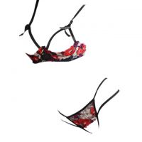 B317 - Pakaian Dalam Wanita Bra Set Kawat Underwire Seksi Open Cup Hitam Transparan Crotchless Bordir Bunga