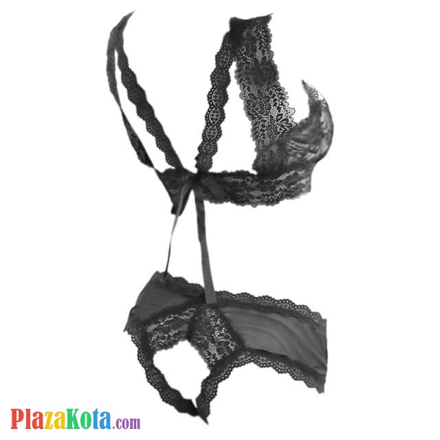 B318 - Pakaian Dalam Wanita Bra Set Bralette Seksi Hitam Transparan Open Butt - Photo 2