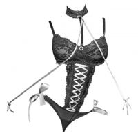 L1138 - Baju Tidur Dinas Malam Wanita Lingerie Teddy Bodysuit Seksi Hitam Transparan Bra Kawat Crotchless Kalung Choker
