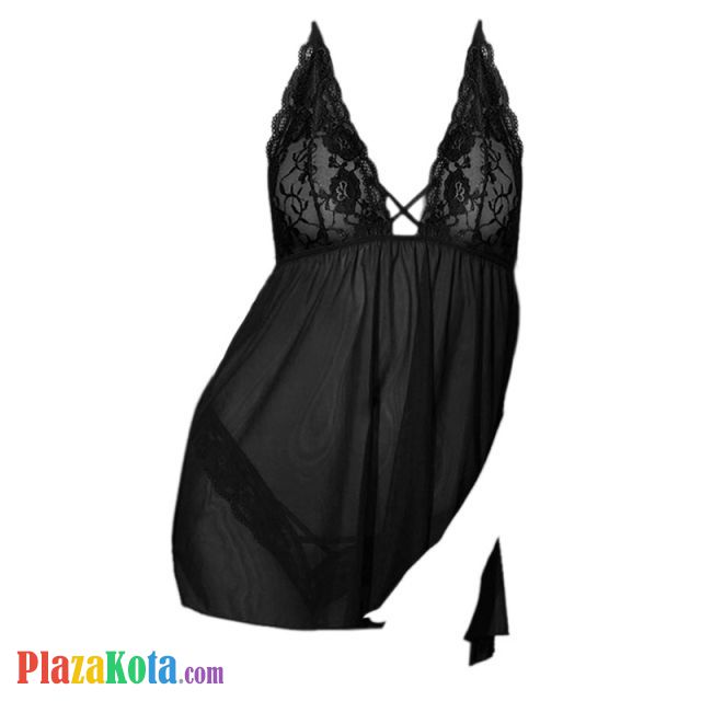 L1142 - Baju Tidur Dinas Malam Wanita Lingerie Mini Dress Gaun Pendek Seksi Halter Hitam Transparan - Photo 1