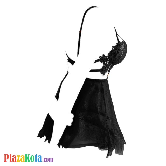 L1154 - Baju Tidur Dinas Malam Wanita Lingerie Babydoll Mini Dress Seksi Hitam Transparan Pengait Belakang - Photo 2