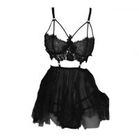 L1154 - Baju Tidur Dinas Malam Wanita Lingerie Babydoll Mini Dress Seksi Hitam Transparan Pengait Belakang