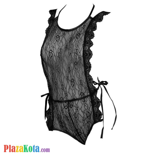 L1164 - Baju Tidur Dinas Malam Wanita Lingerie Teddy Bodysuit Seksi Halter Hitam Transparan Tali Ikat Samping - Photo 1