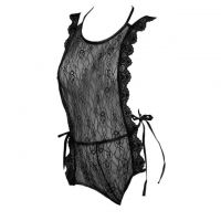 L1164 - Baju Tidur Dinas Malam Wanita Lingerie Teddy Bodysuit Seksi Halter Hitam Transparan Tali Ikat Samping