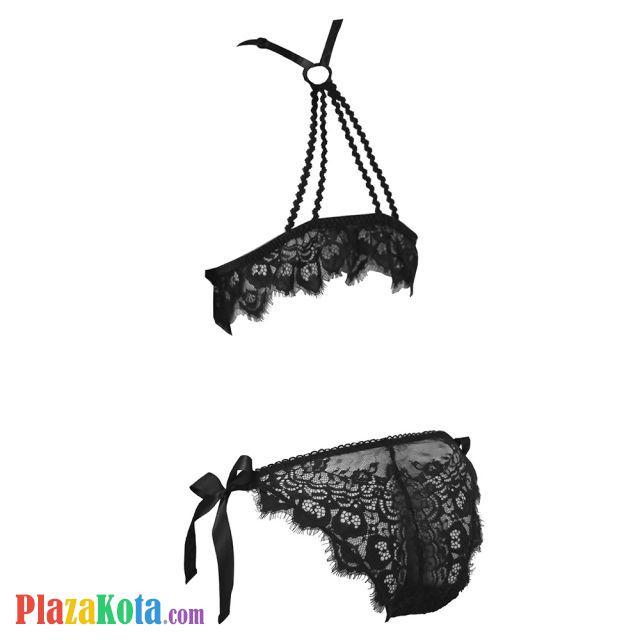B325 - Pakaian Dalam Wanita Bra Set Bralette Seksi Hitam Ikat Samping - Photo 2